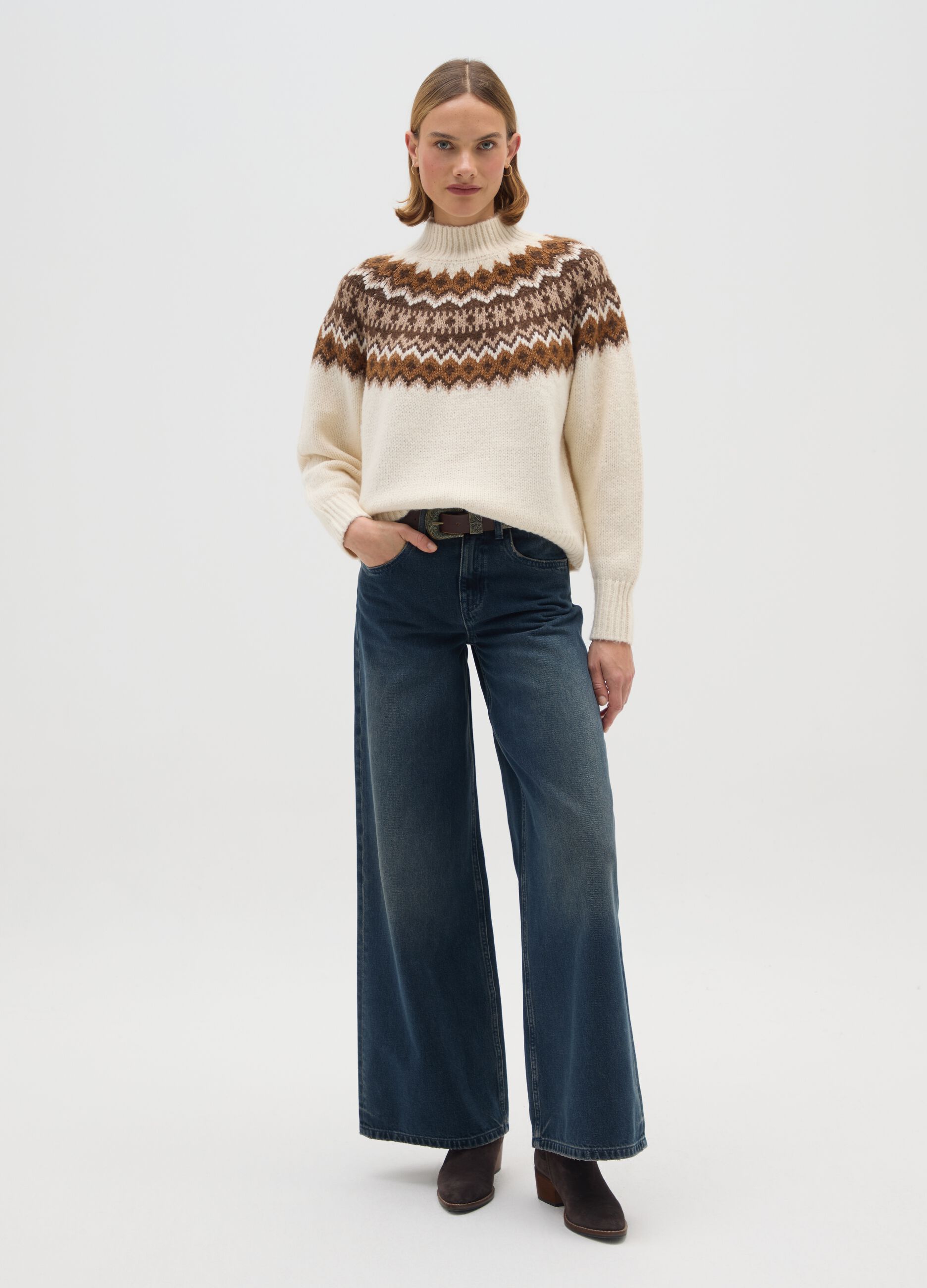 Multicolour regular fit pullover with jacquard pattern