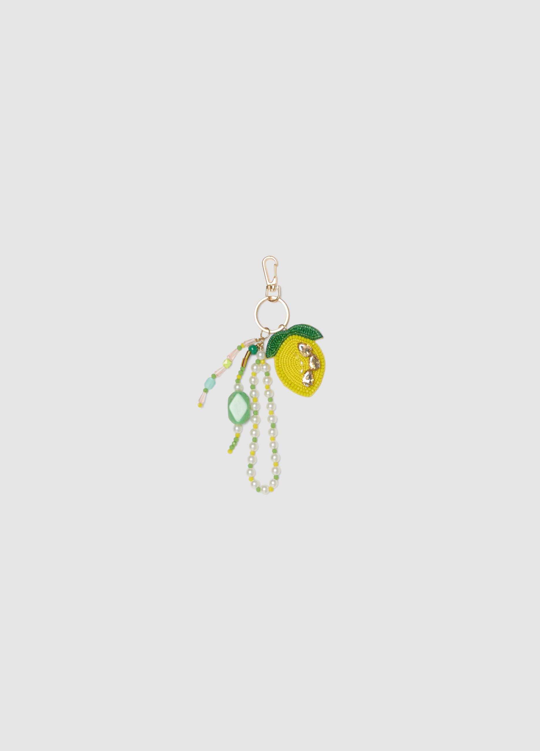 Yellow lemon-shaped beaded keyring
