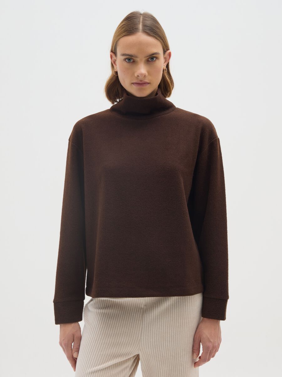 Brown turtleneck jumper with regular fit_0
