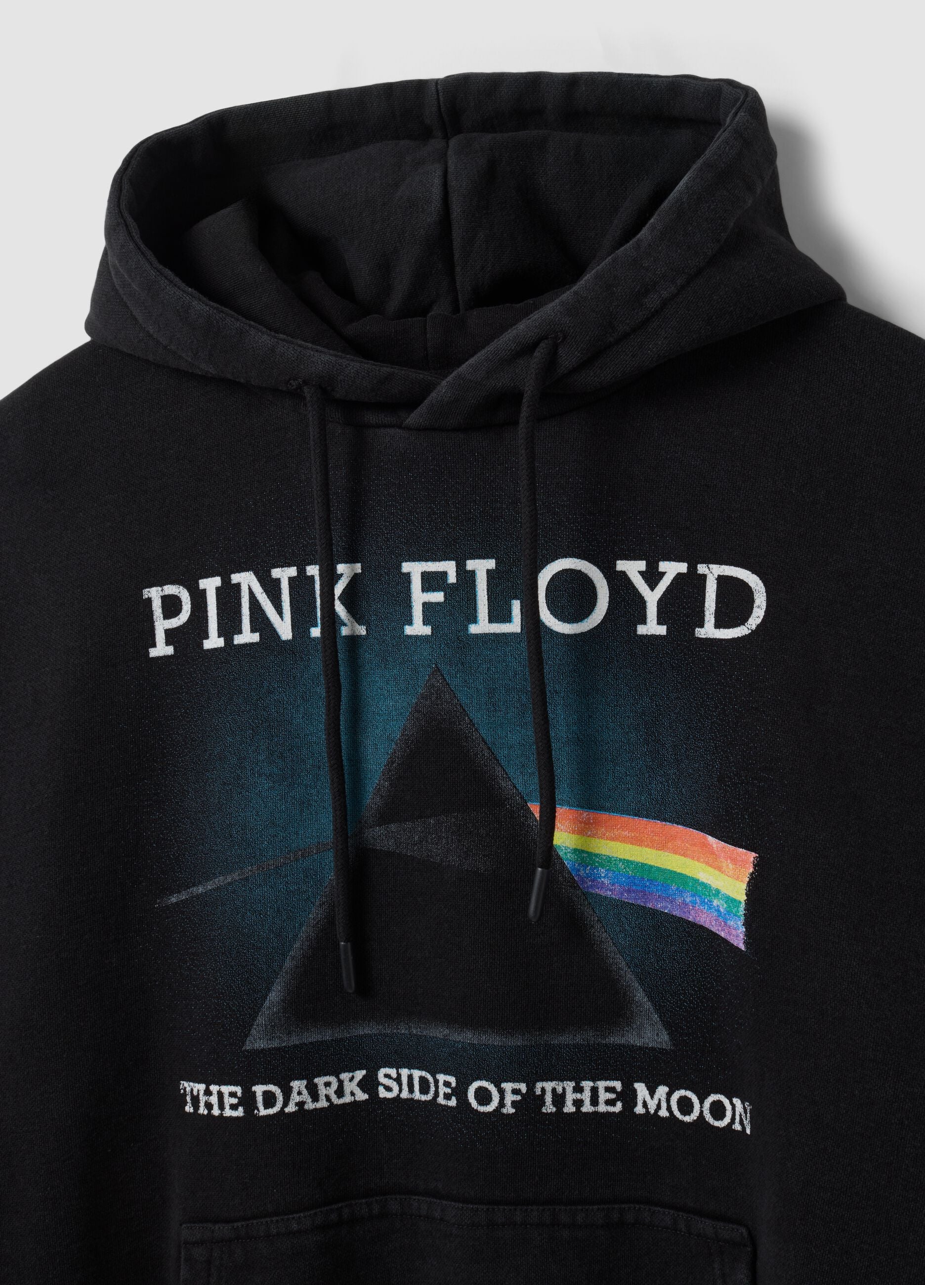 Black cotton-blend hoodie with Pink Floyd print