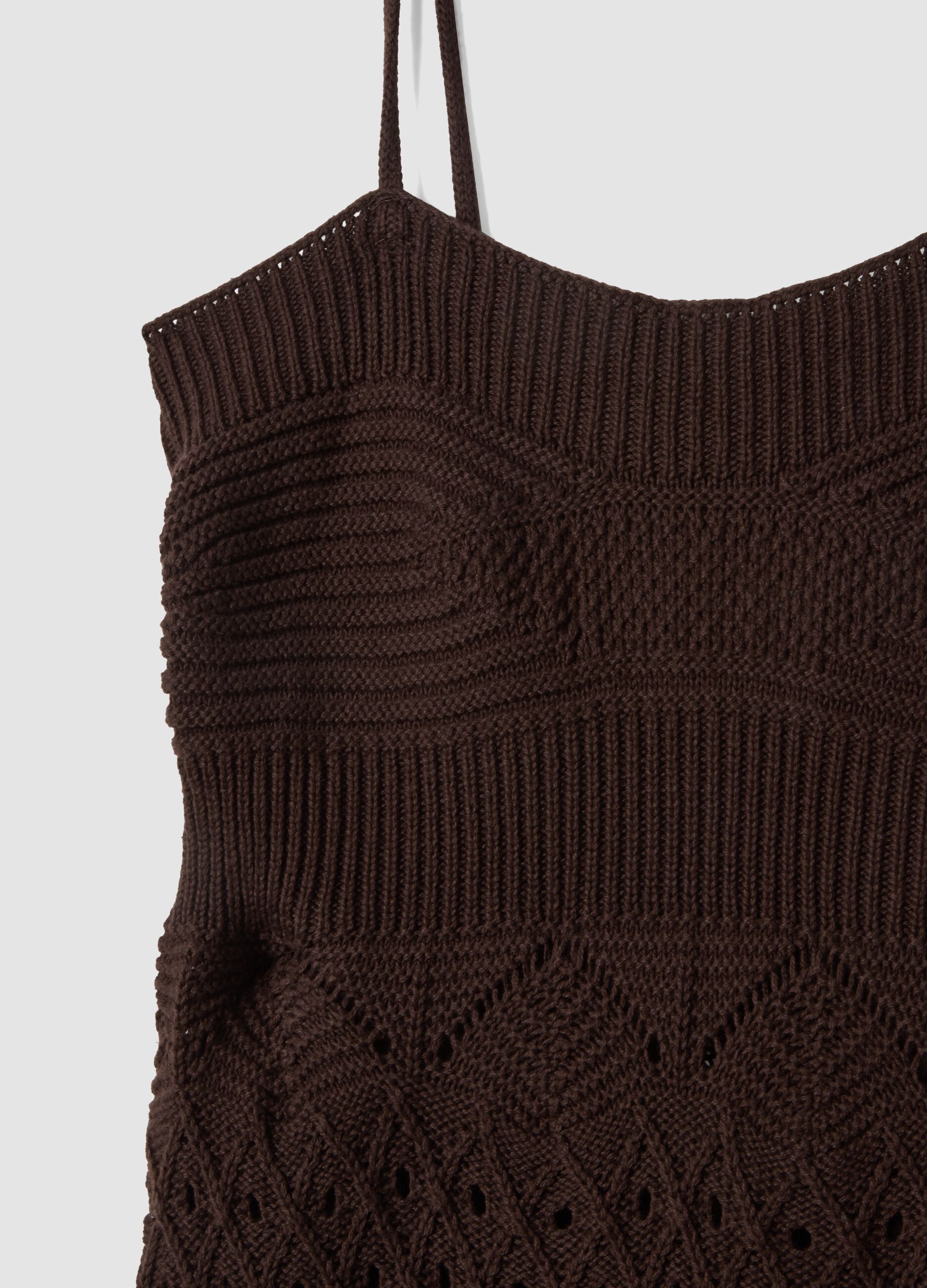 Abito in crochet di puro cotone marrone slim fit