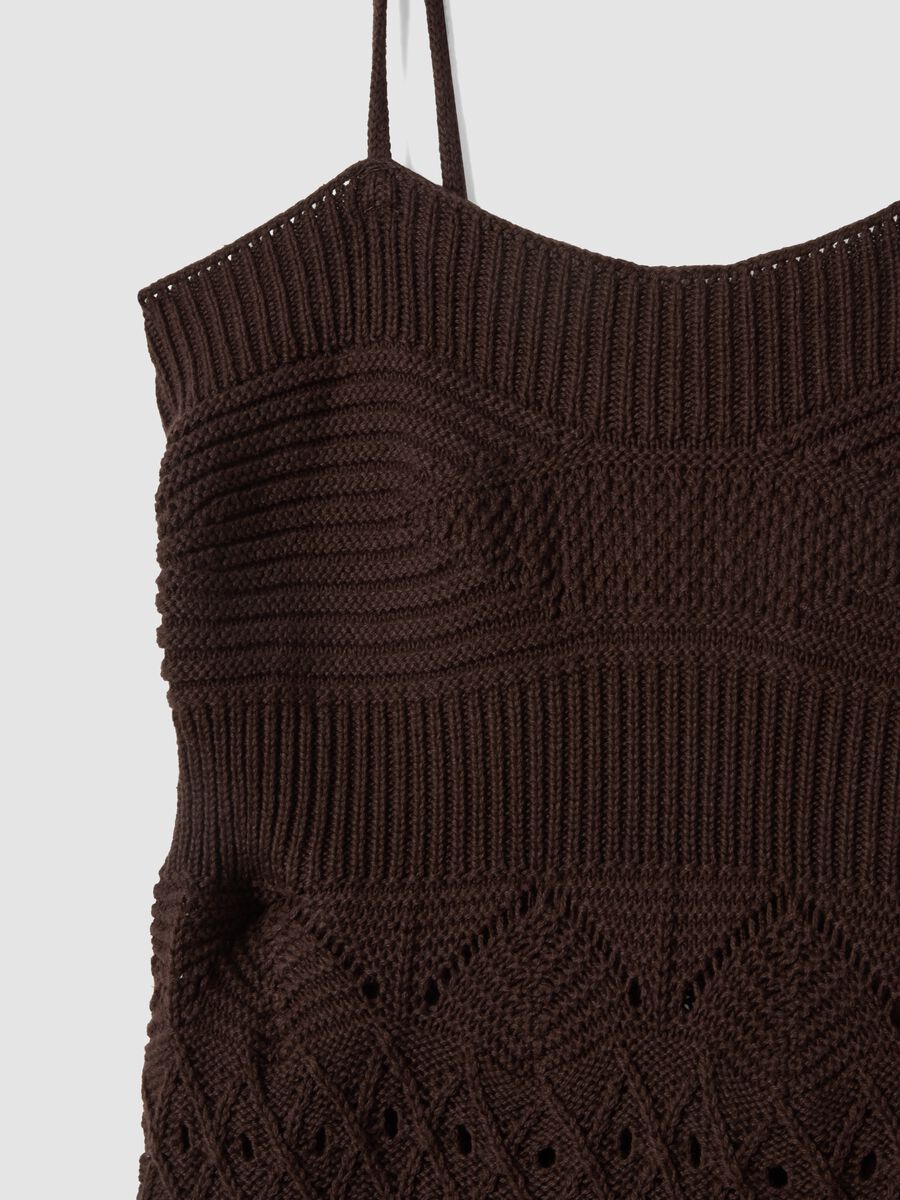 Brown pure cotton slim fit dress with knitted texture_5