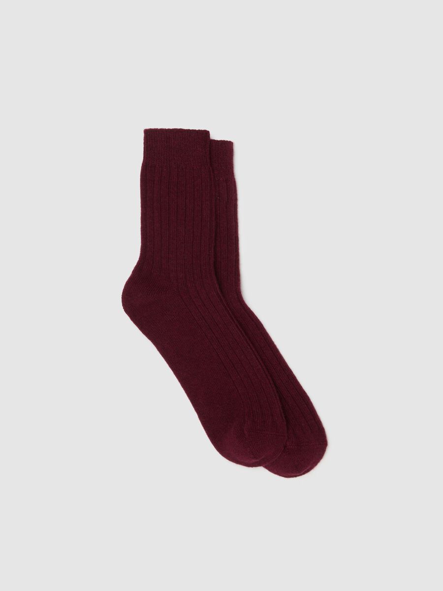 Red socks in viscose and wool blend_0