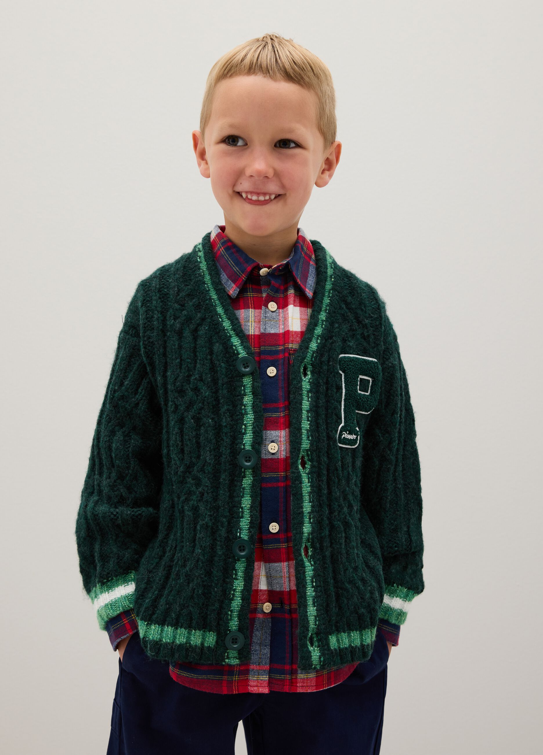 Child's Green Wool-Blend Cardigan with Buttons