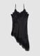 Black viscose-blend dress with deep V-neck and lace_4