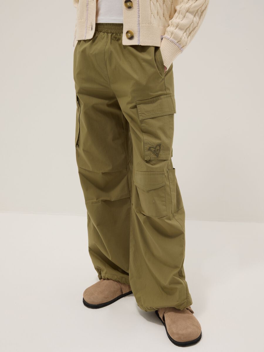 Girls' pure cotton green cargo trousers with parachute fit_2