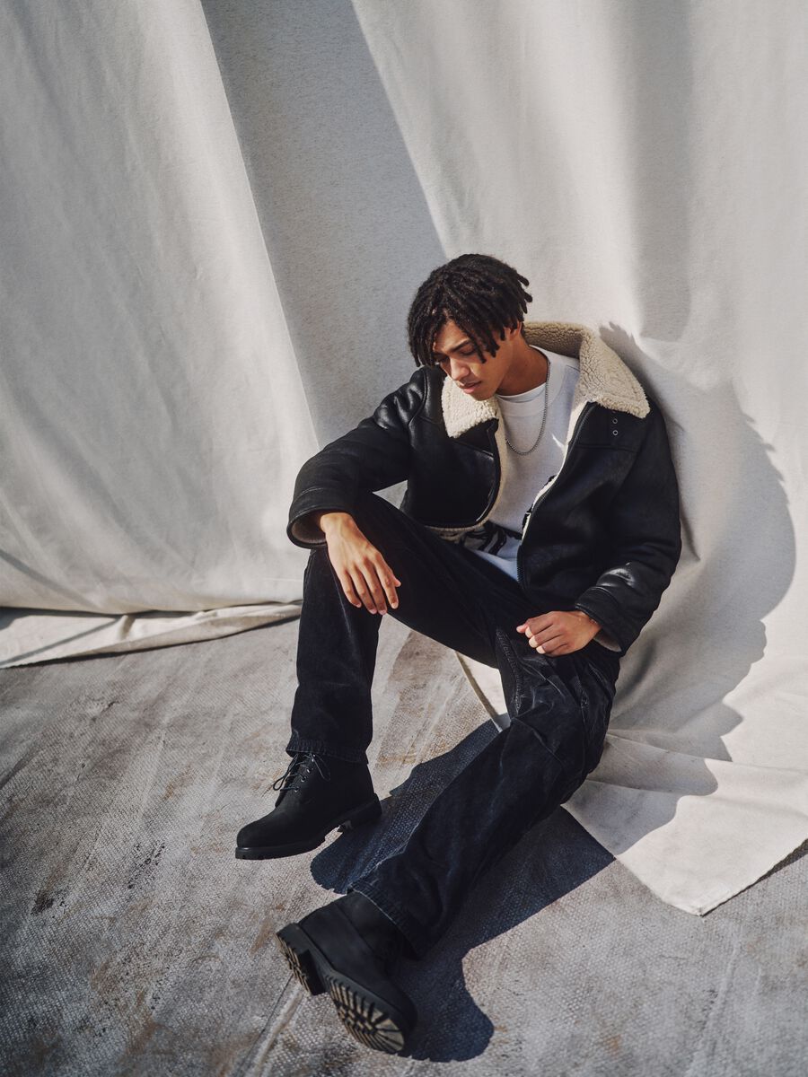 Black pure cotton cargo trousers regular fit_0