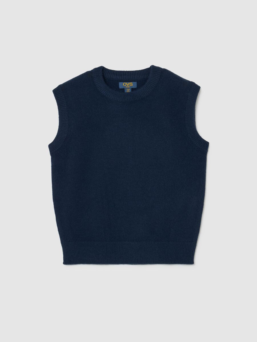 Gilet girocollo blu da bambino regular fit senza maniche_0