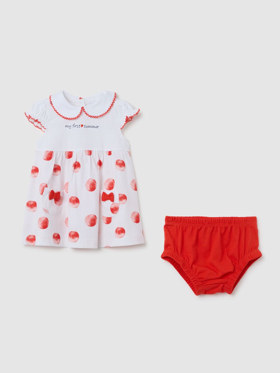 White pure cotton baby dress with red polka dots and red details_0