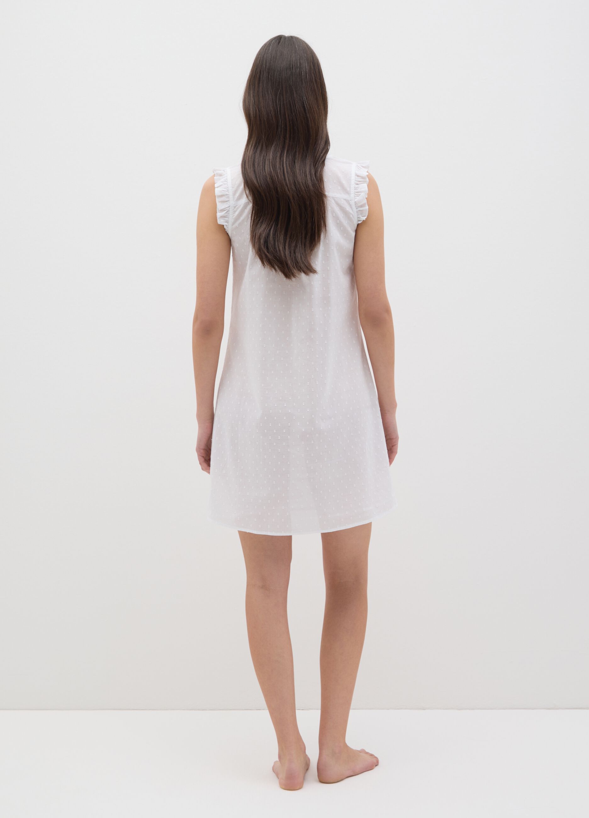Sleeveless white pure cotton women's dress