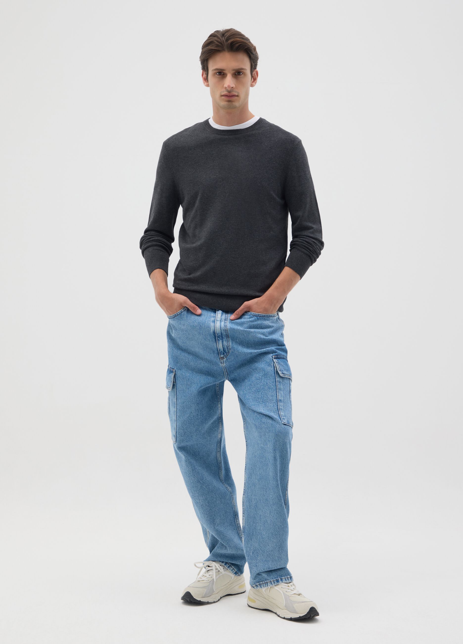 Grey viscose blend jumper regular fit