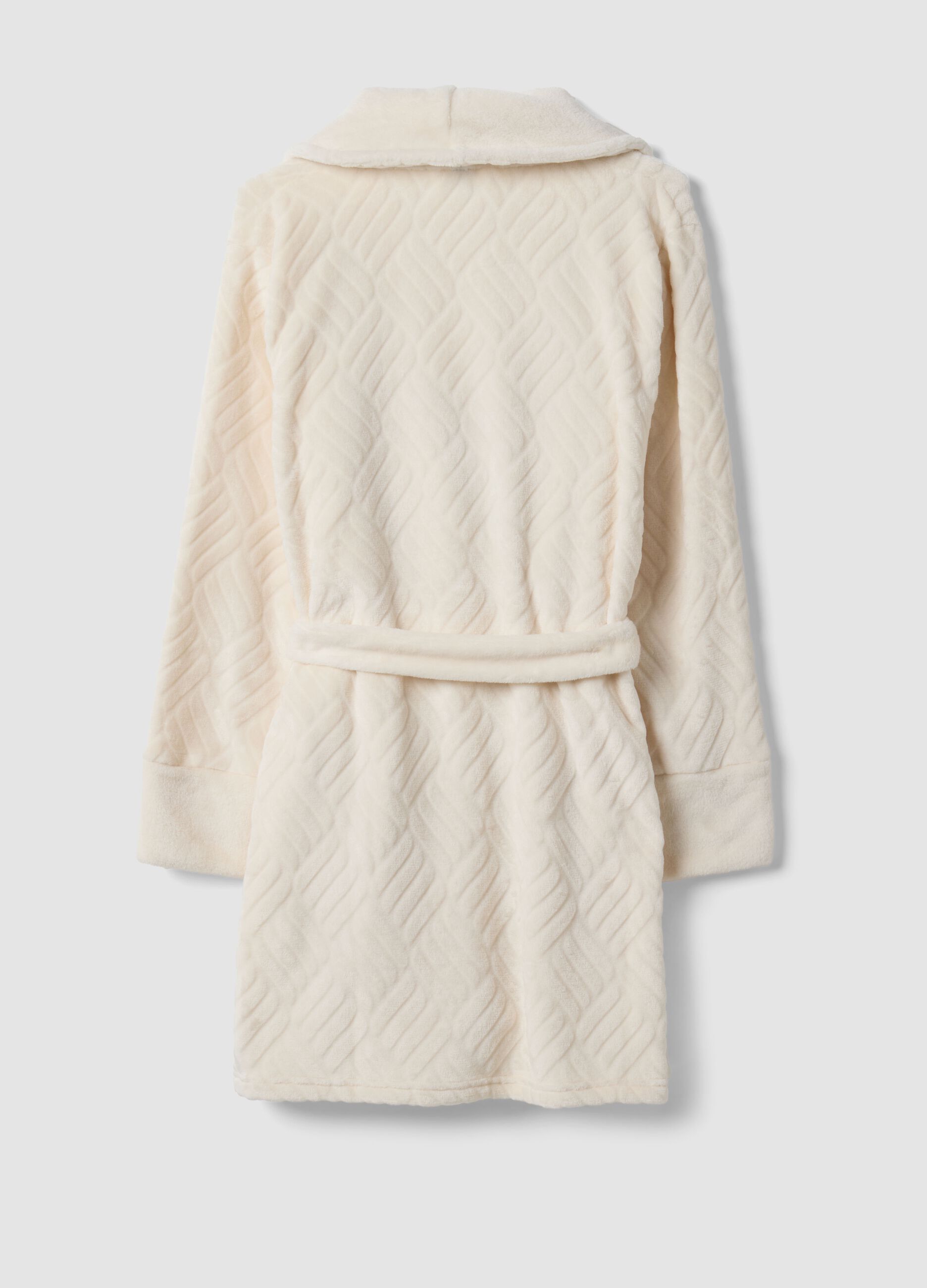 Beige quilted dressing gown with belt and shawl collar