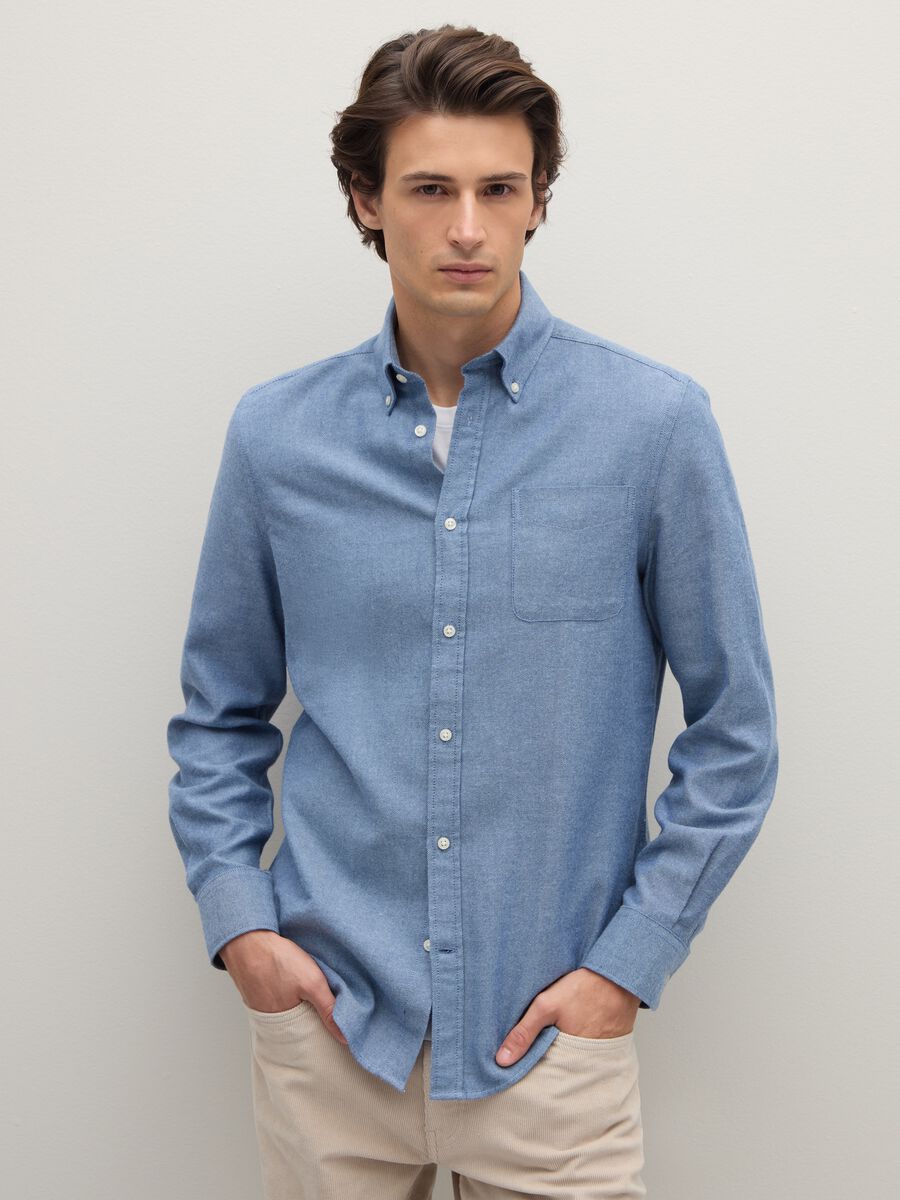 Pure cotton blue flannel regular fit shirt_1