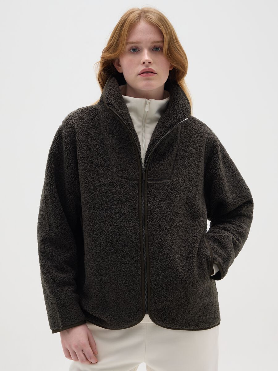 Felpa verde scura con zip regular fit_1