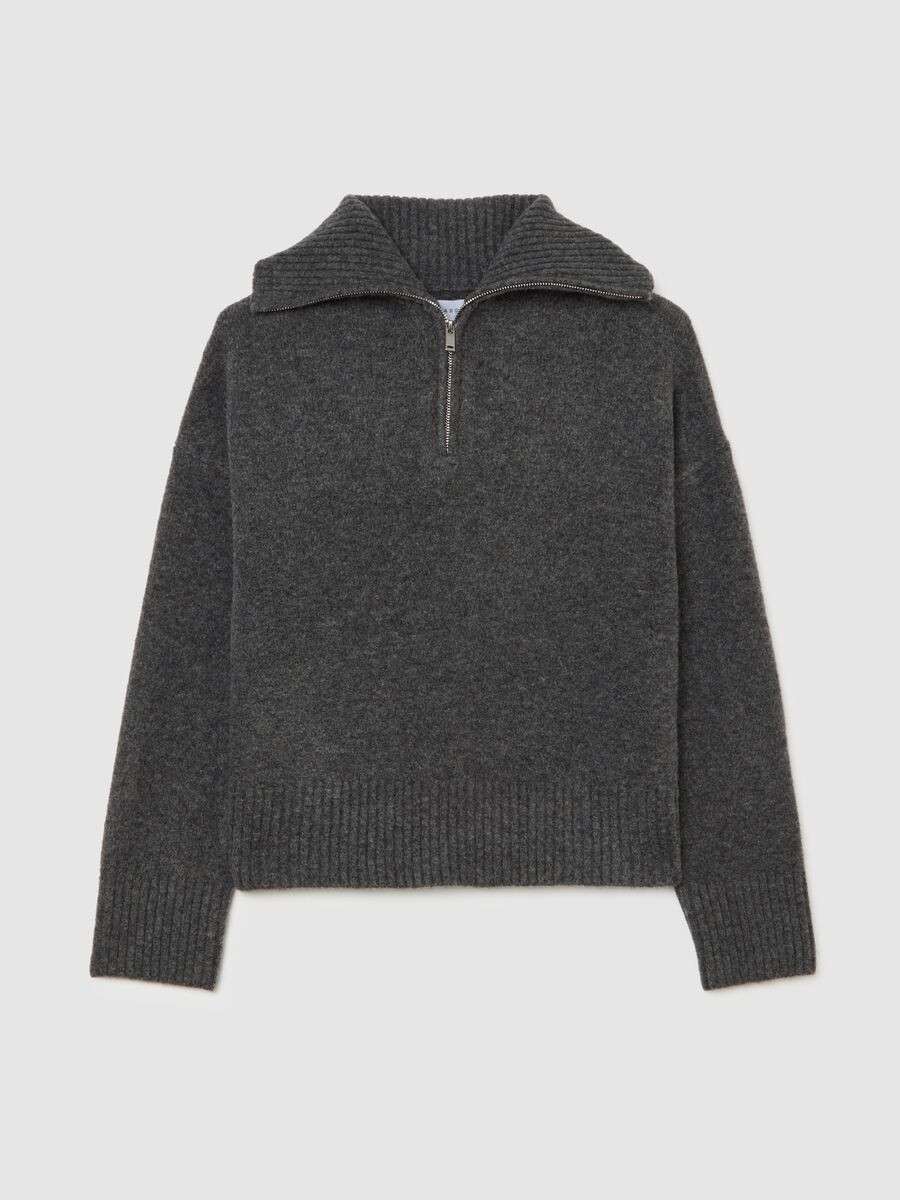 Grey Half-Zip Pullover in Acrylic and Wool Blend_5
