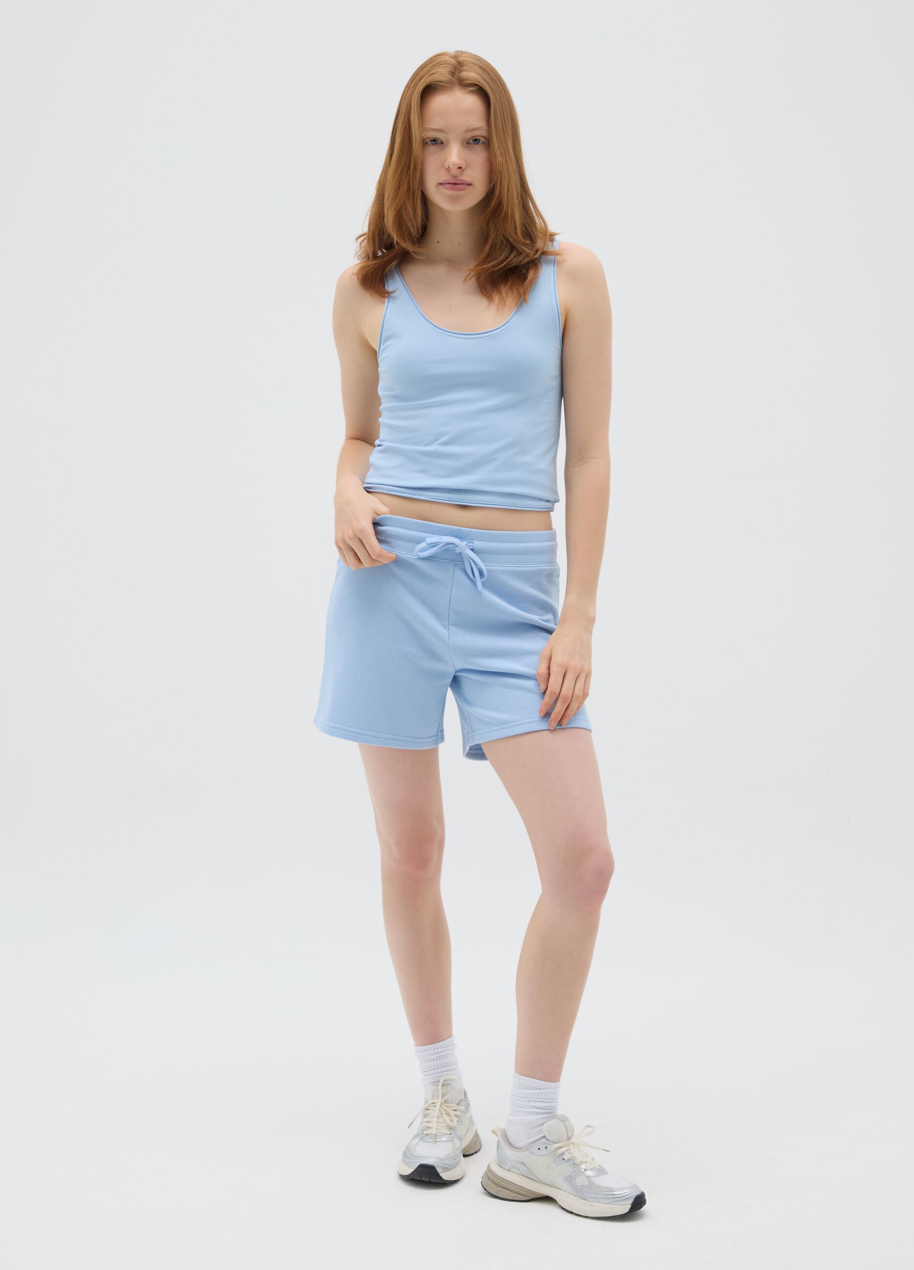 Blue stretch cotton women's tank top regular fit