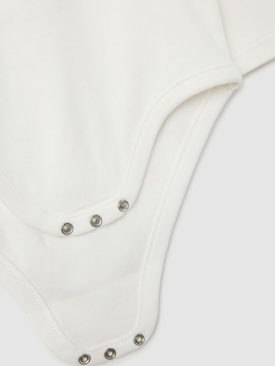 Unisex bodysuit for babies in pure white cotton with collar_3
