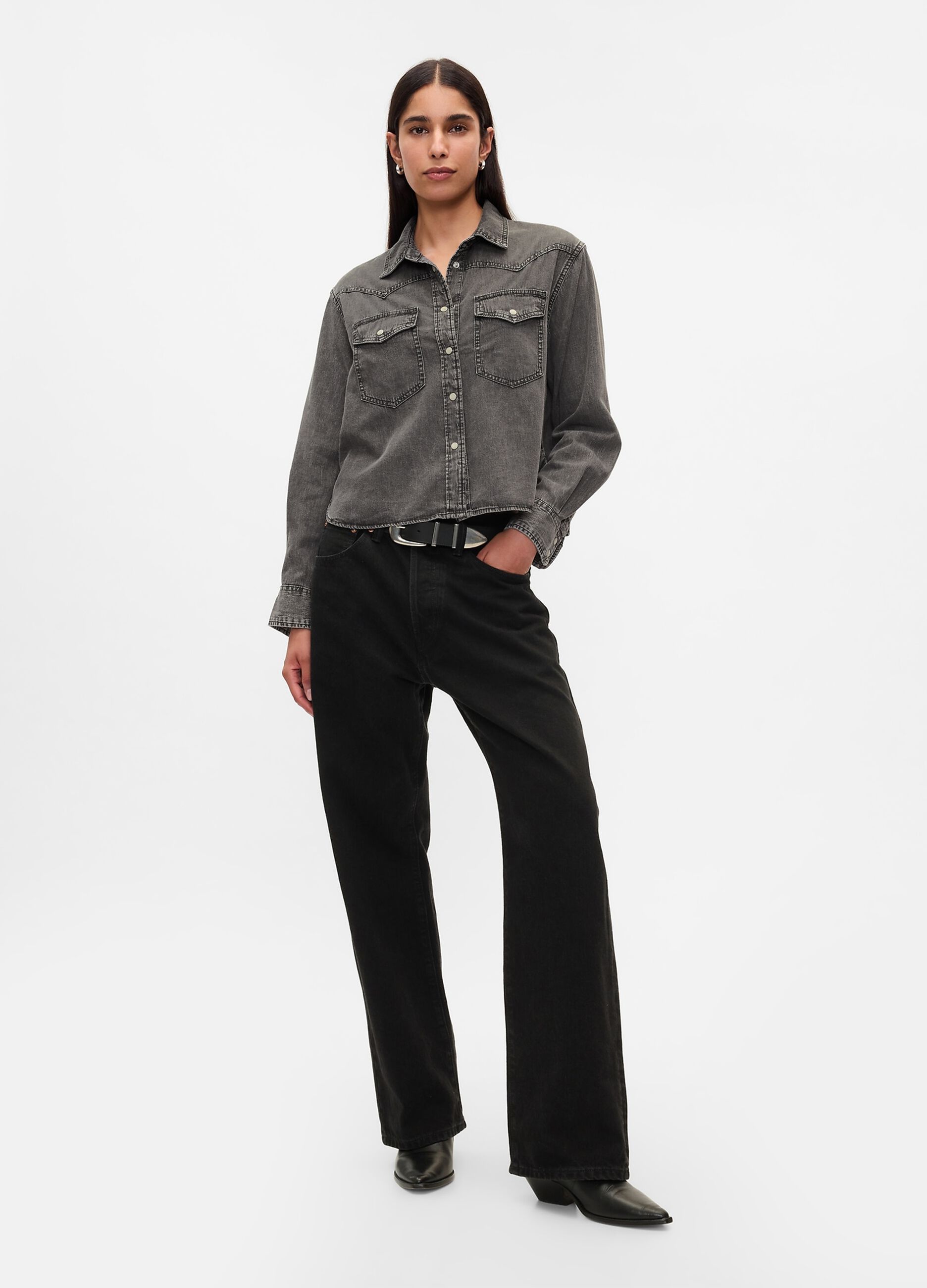 Cropped western shirt in denim