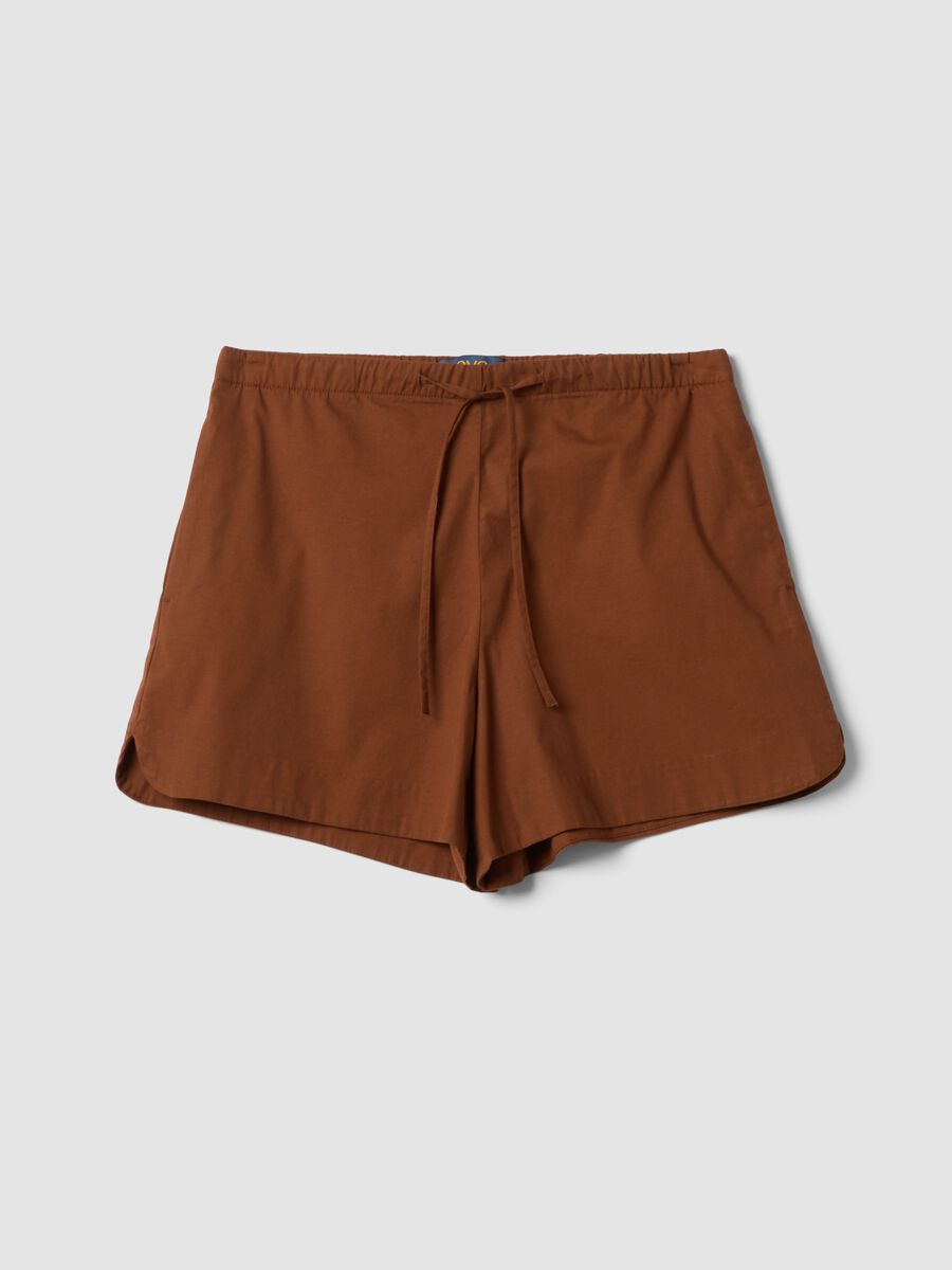 Brown stretch cotton shorts with elasticated waist_4