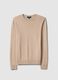 Beige crew neck pullover in regular fit cotton blend_4