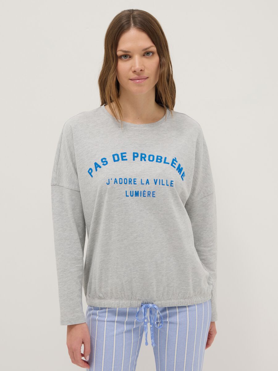 Maglia pigiama girocollo grigia in misto cotone regular fit con stampa_1
