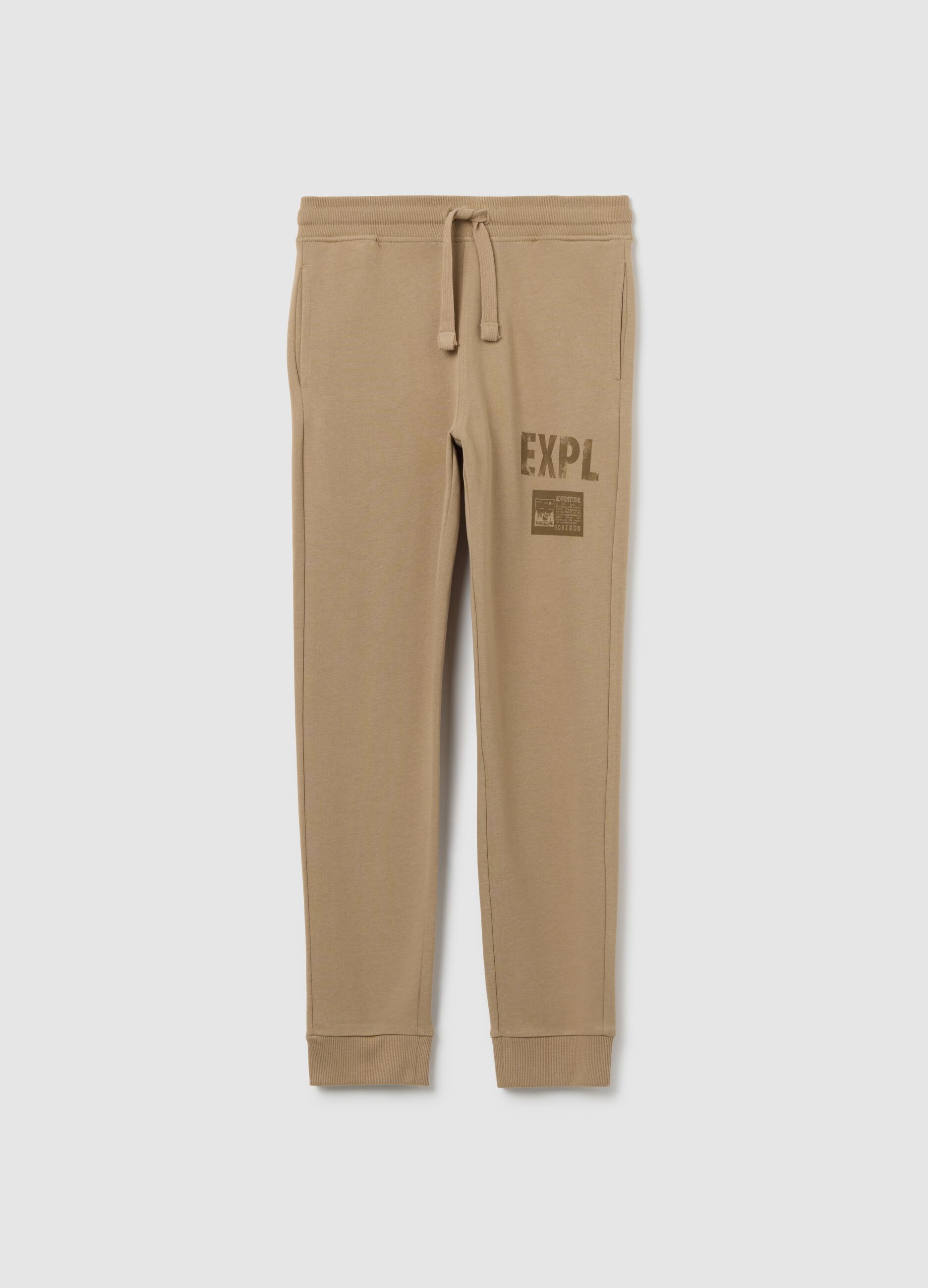 Boys' regular fit beige cotton joggers