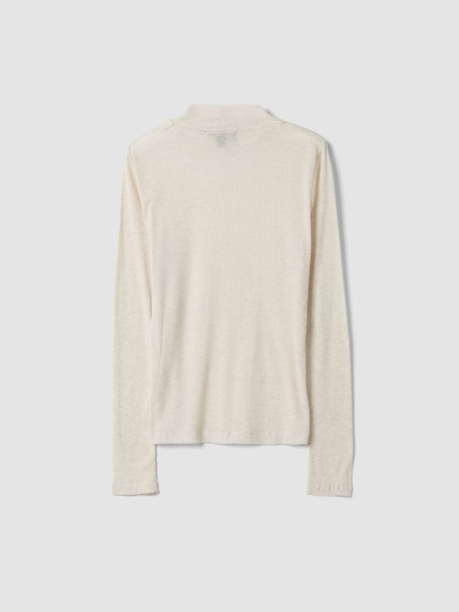 T-shirt bianca in misto lyocell e lana a costine regular fit_2