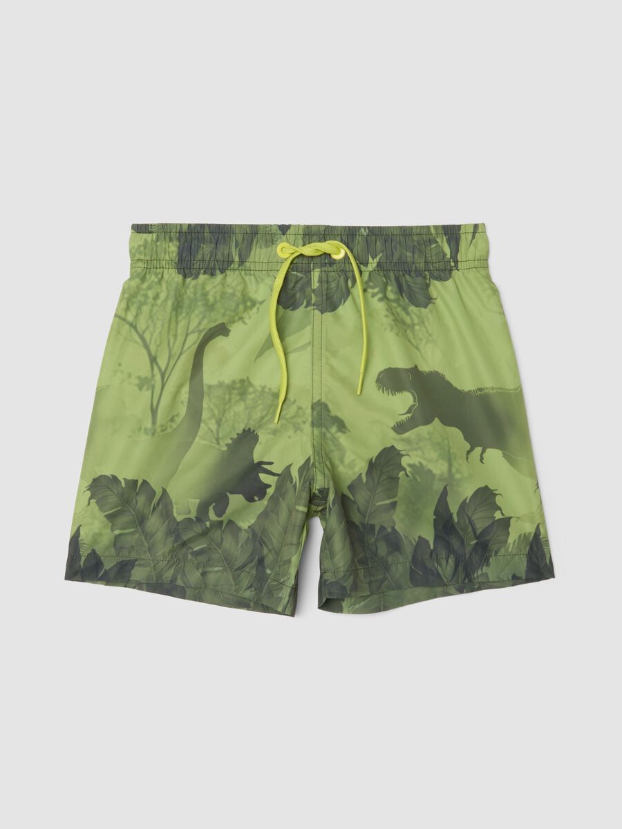 Green boys&rsquo; swim shorts with dinosaur print_0