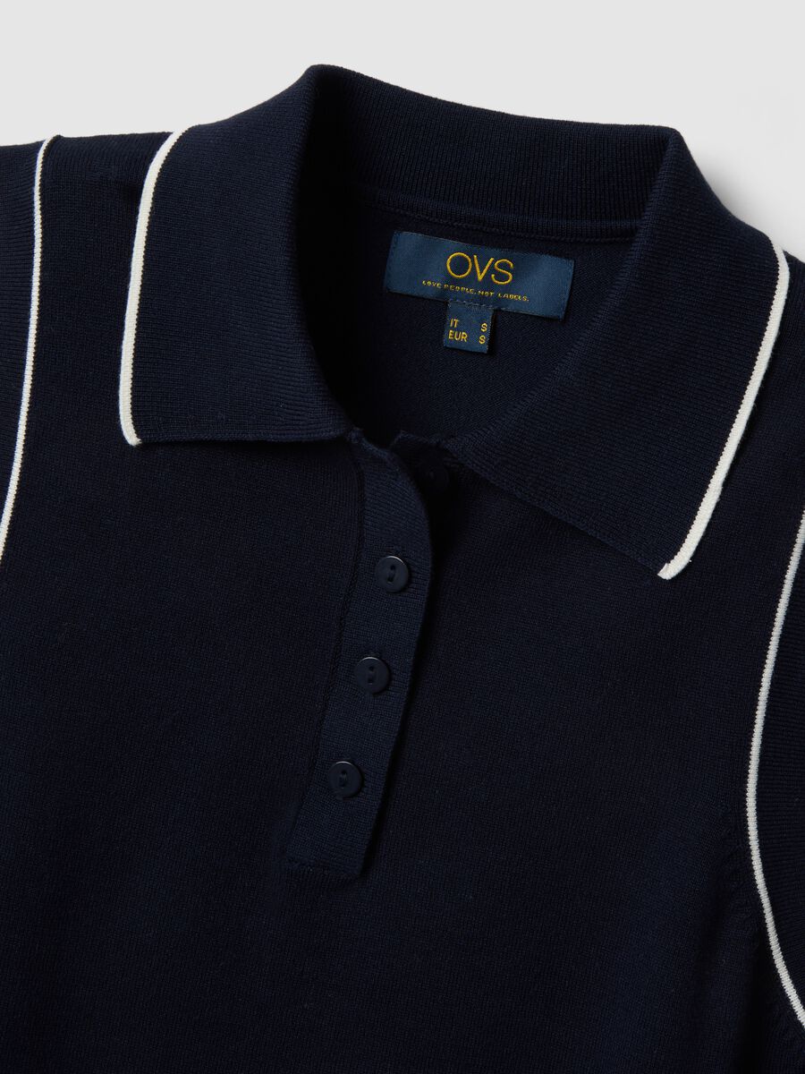 Sleeveless blue viscose blend slim fit polo with buttons_1