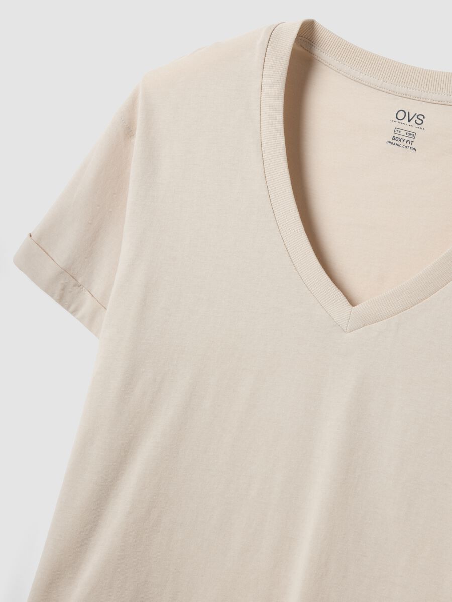 Beige pure cotton relaxed-fit V-neck T-shirt_5