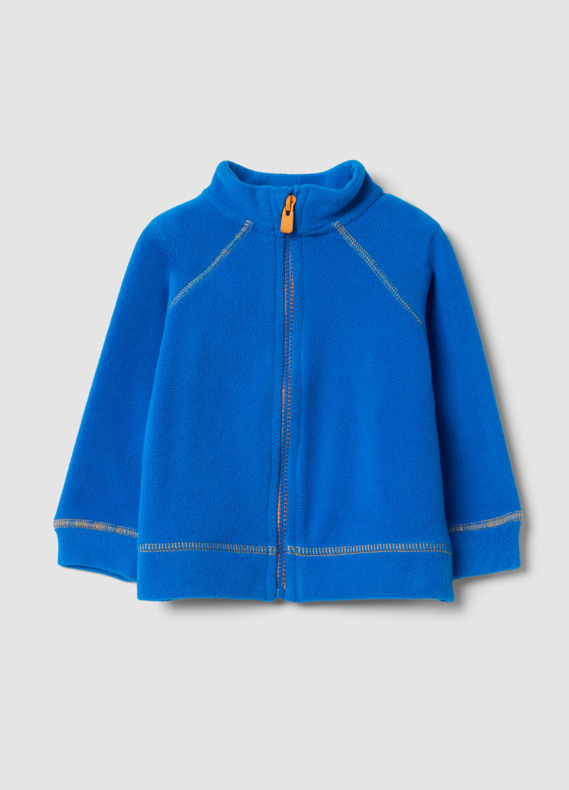 Felpa azzurra con girocollo e zip in pile regular fit