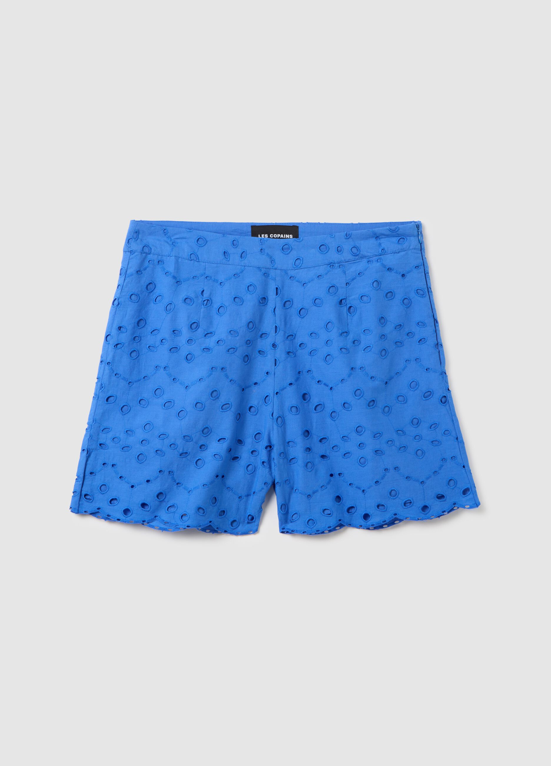 Women's blue regular fit pure cotton summer set with embroidery