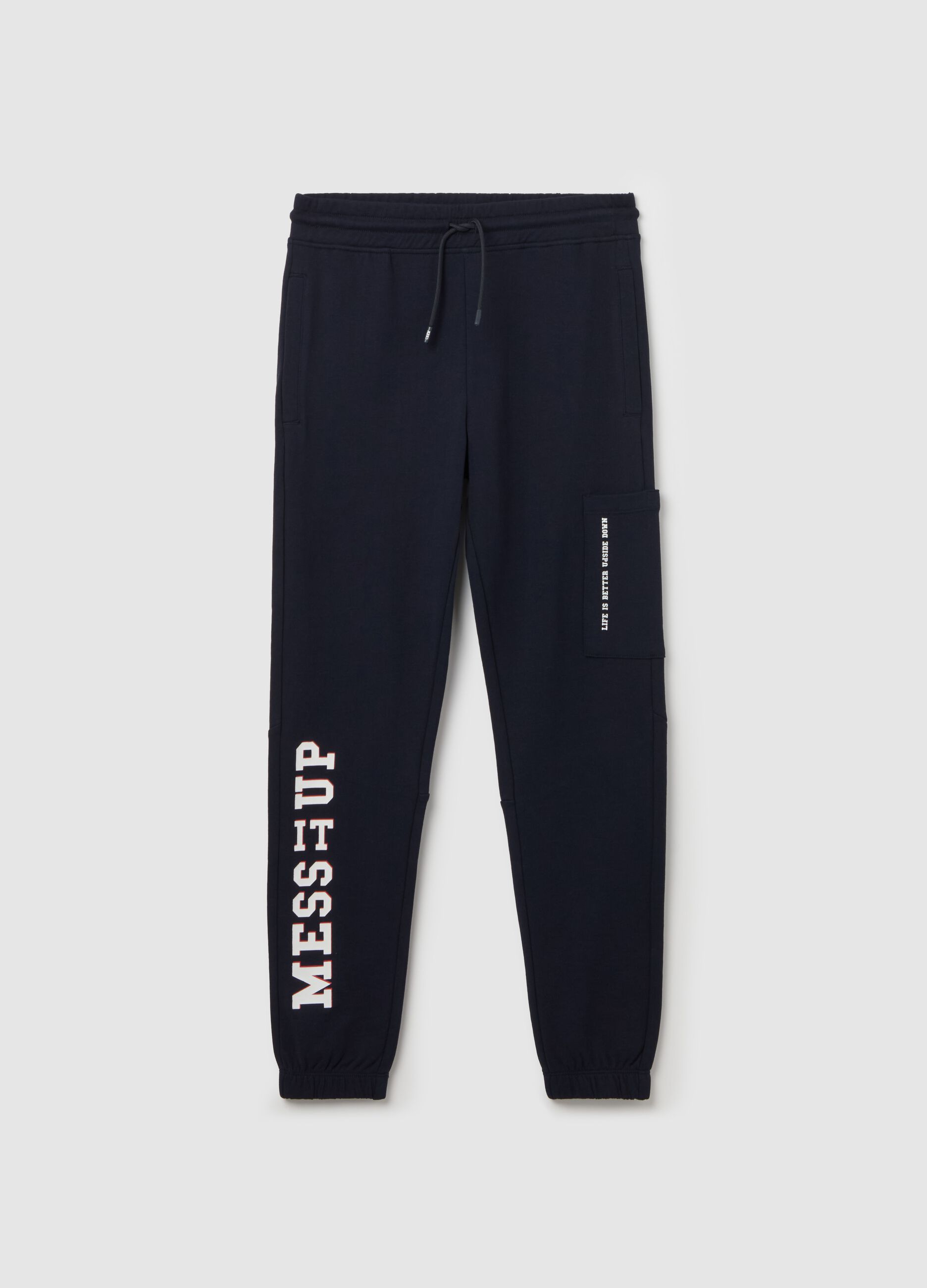 Fleece joggers with drawstring and print