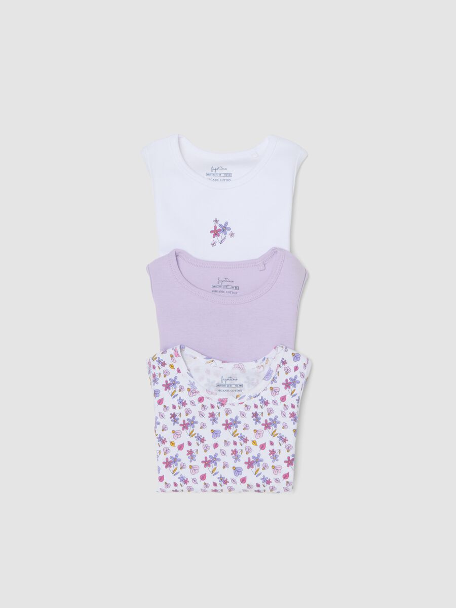 Tripack body senza maniche in puro cotone multicolor da neonata_3