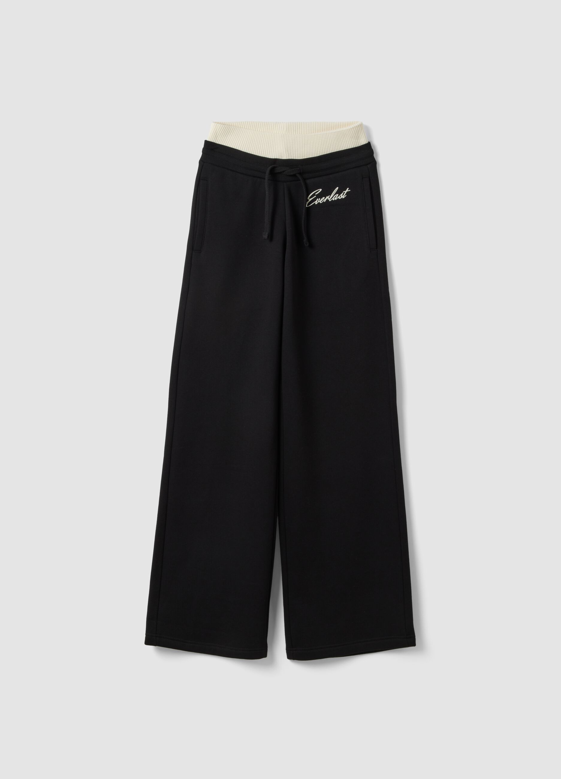 Black wide-leg cotton-blend trousers