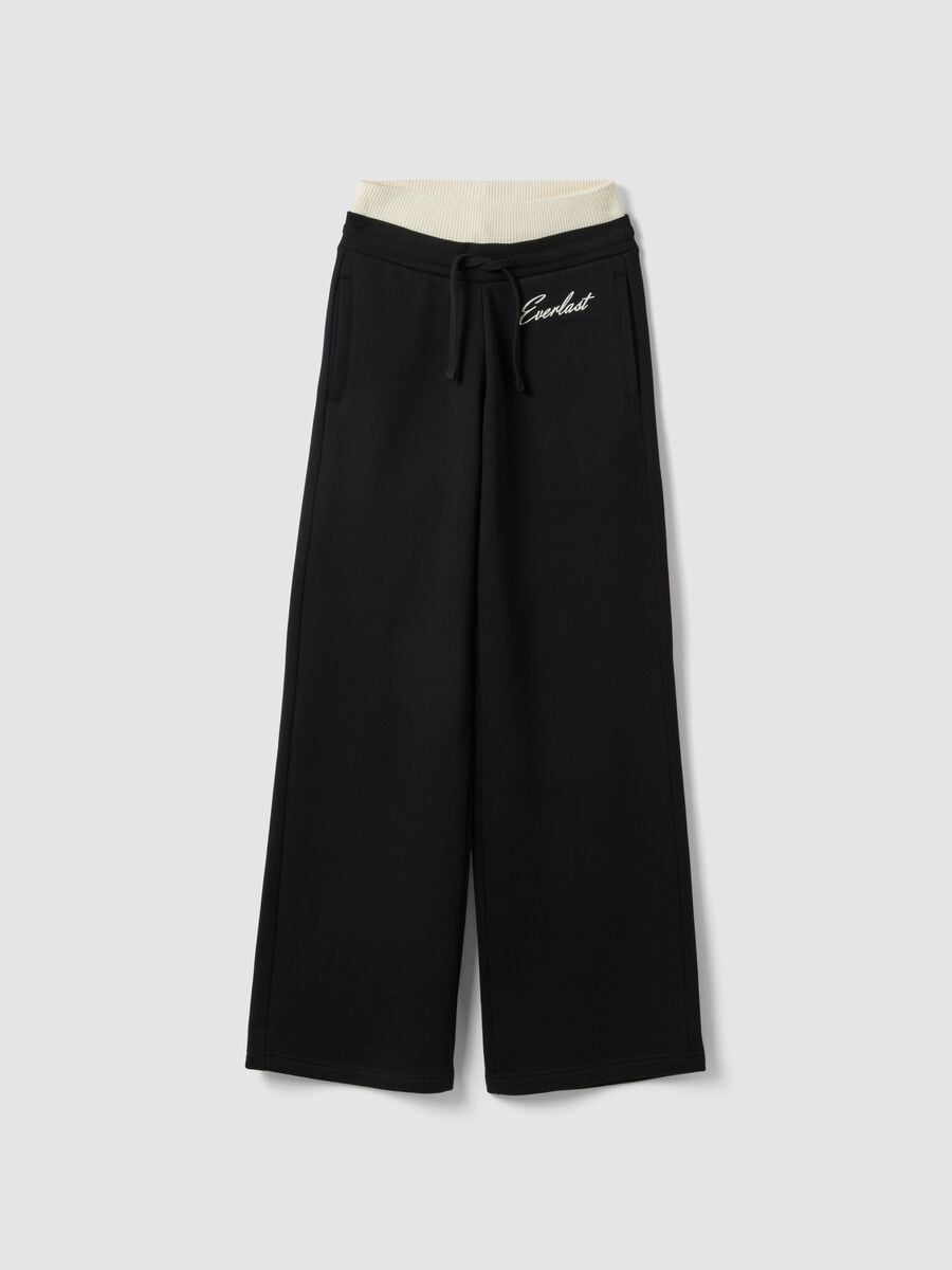 Black wide-leg cotton-blend trousers_0