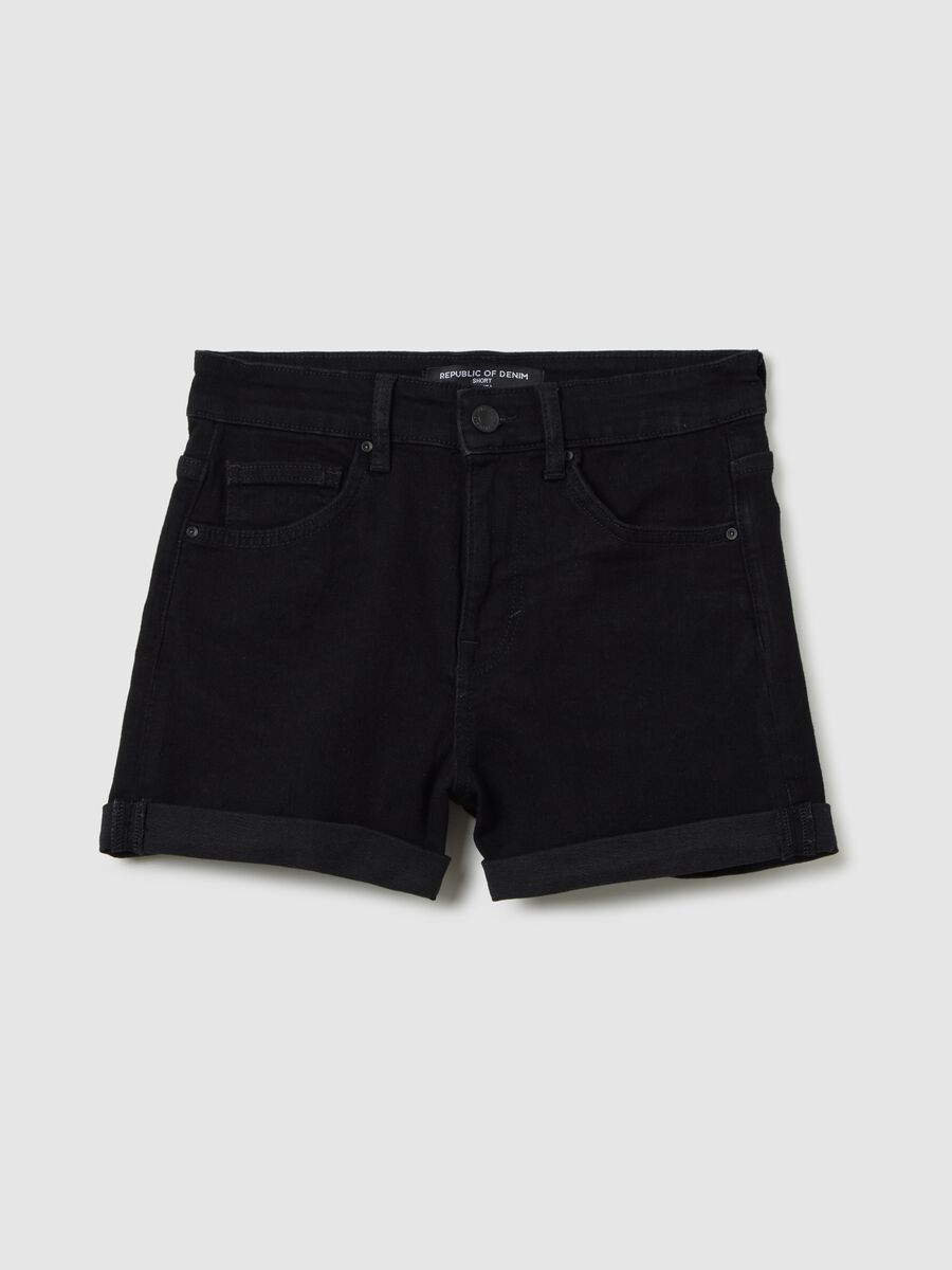 Women's black denim shorts slim fit_0