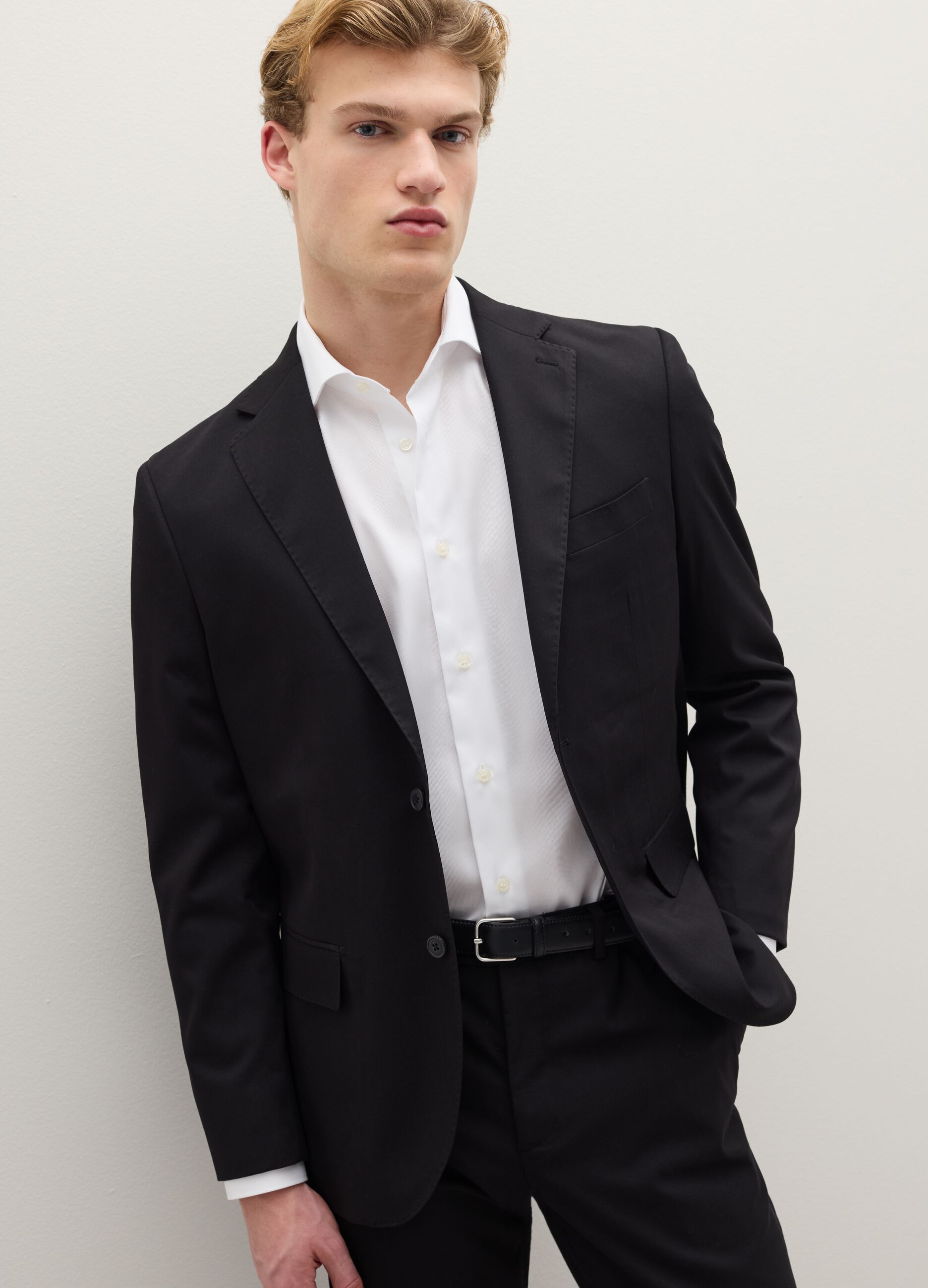 Black regular fit mixed fabric jacket