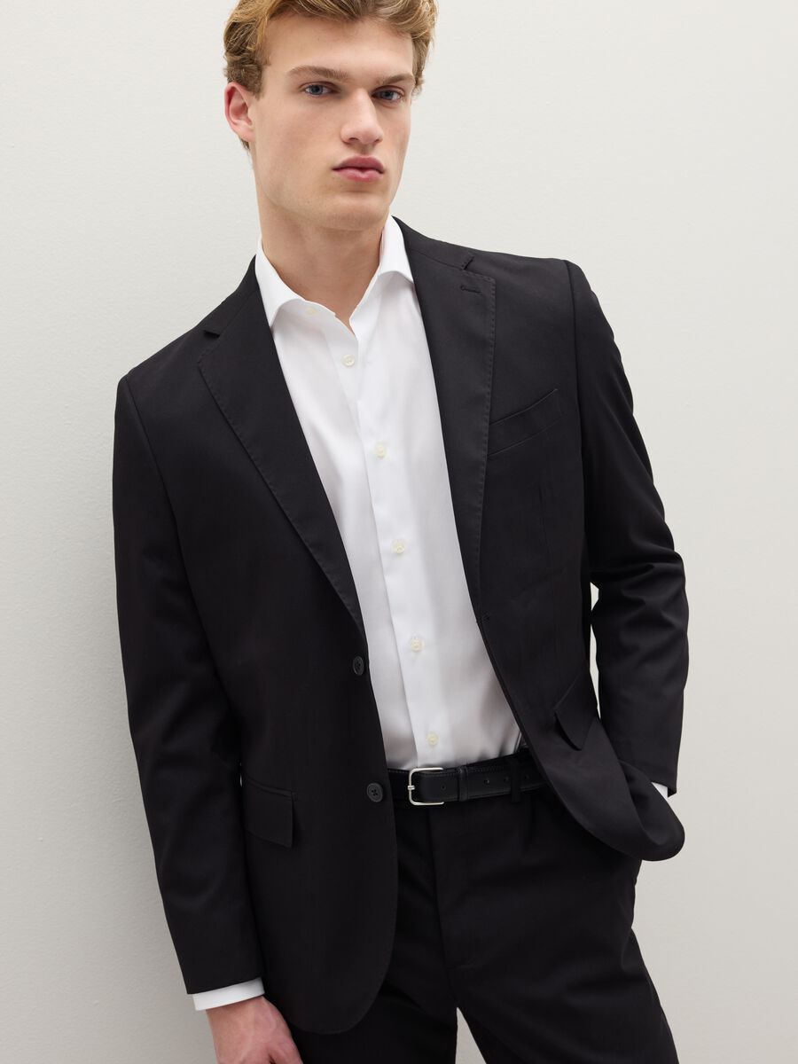 Black regular fit mixed fabric jacket_1