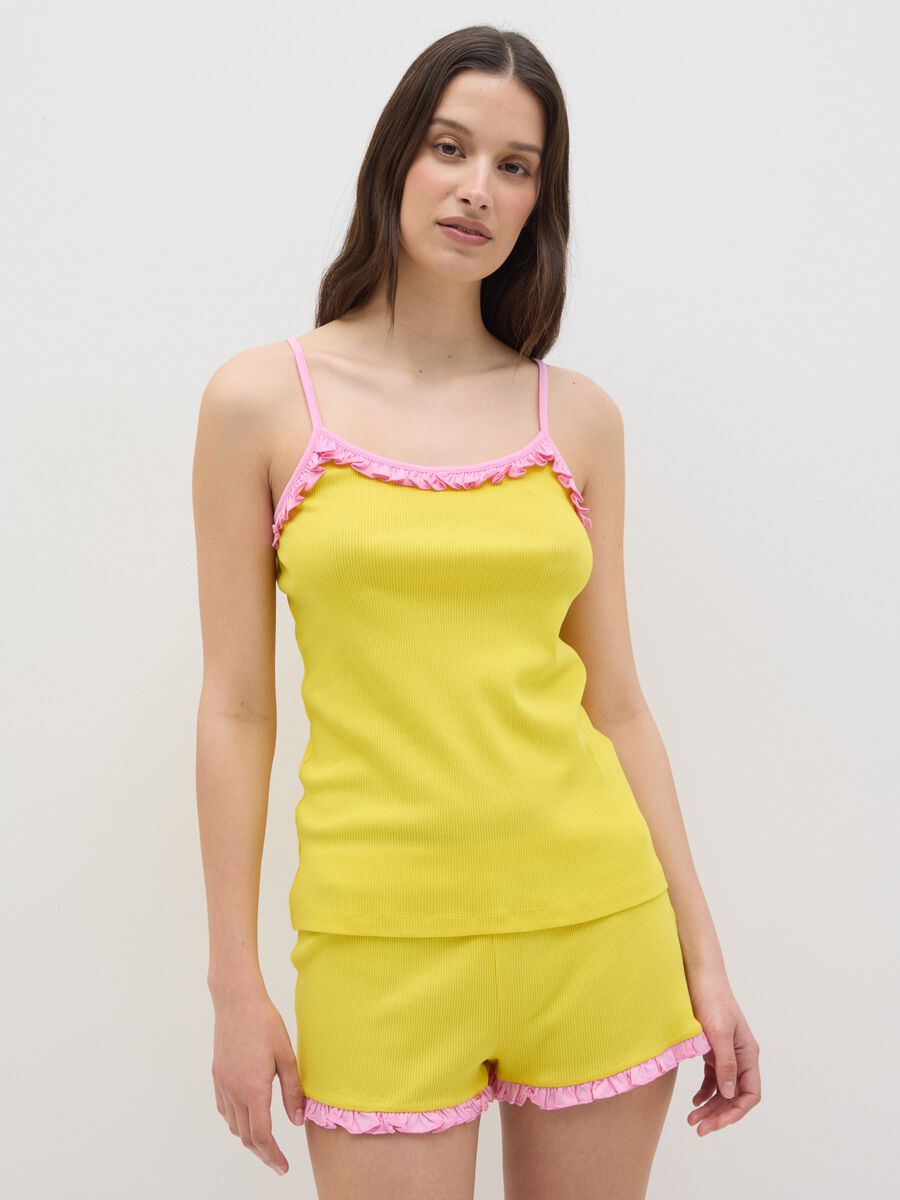 Women's Yellow Cotton Top and Shorts Set_1