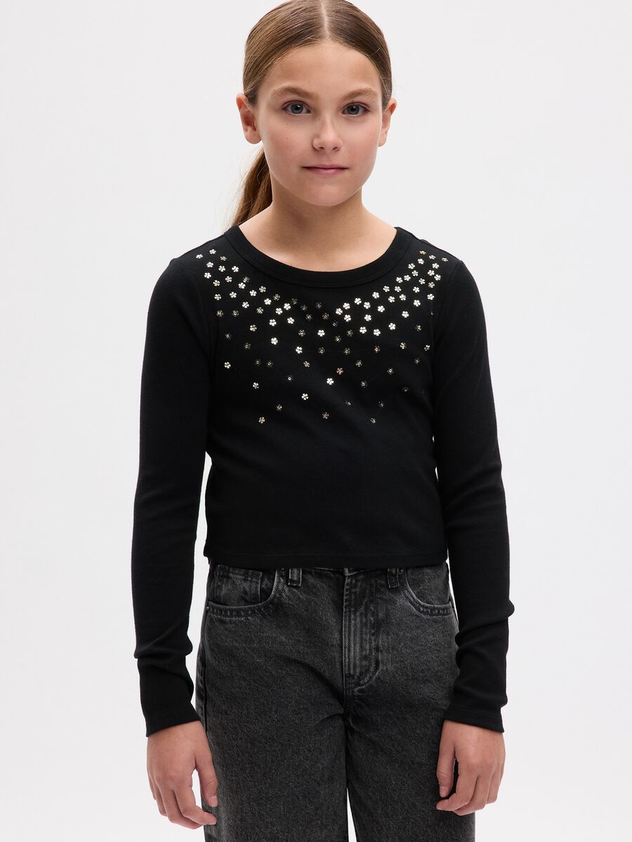 Long-sleeved T-shirt with flowers_0