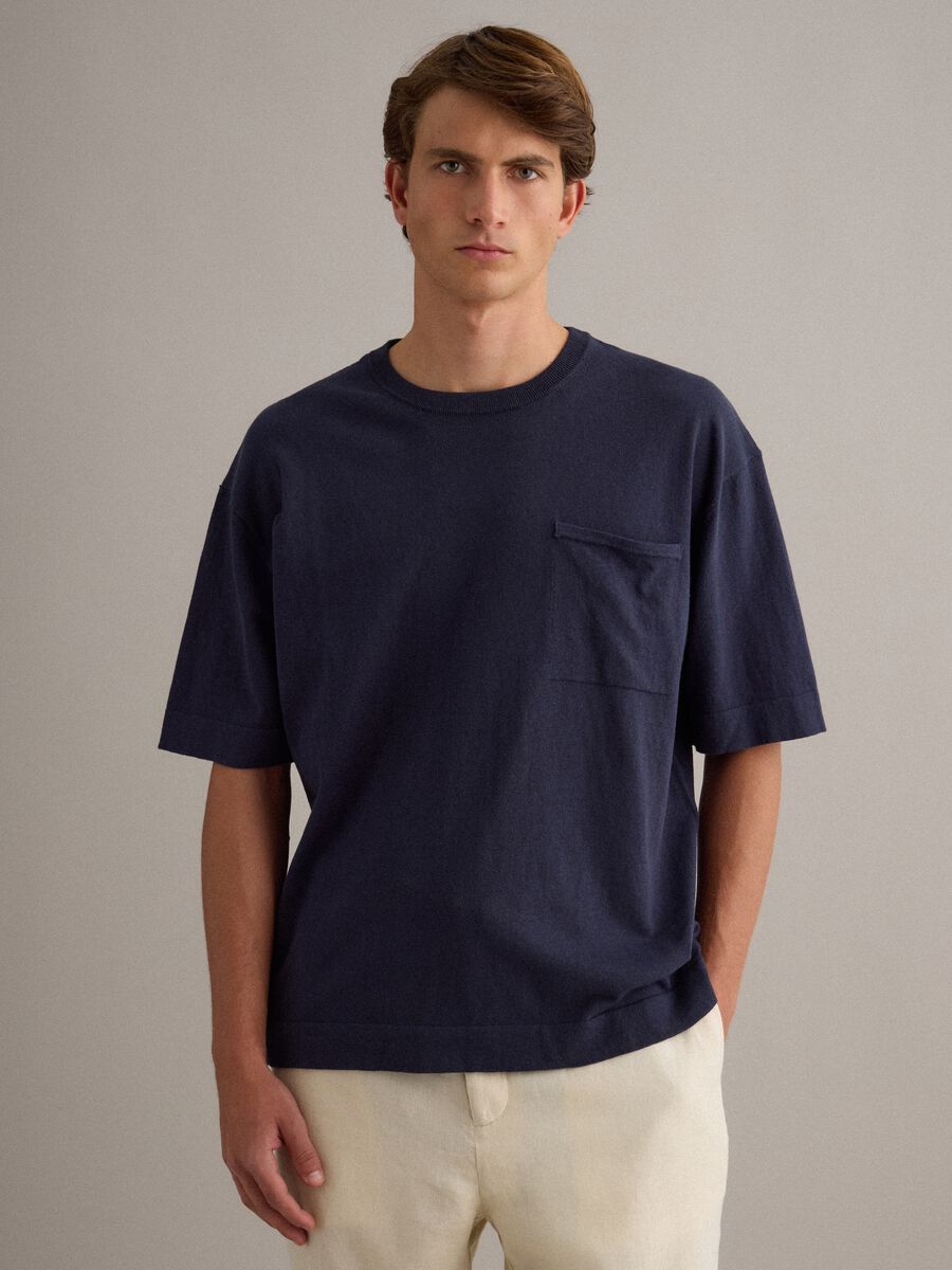 T-shirt blu in puro cotone a maniche corte regular fit_2