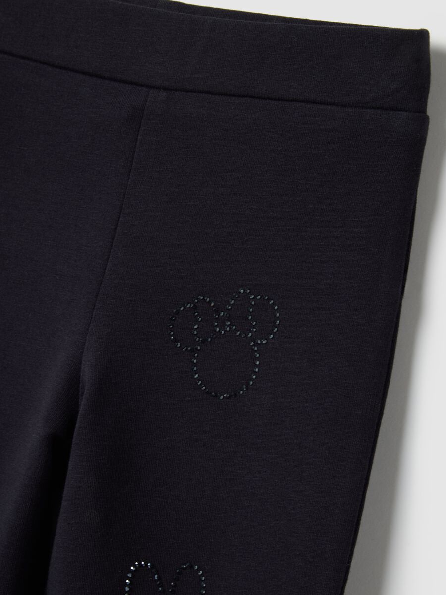 Girls' black cotton stretch flare fit treggings with rhinestones_2