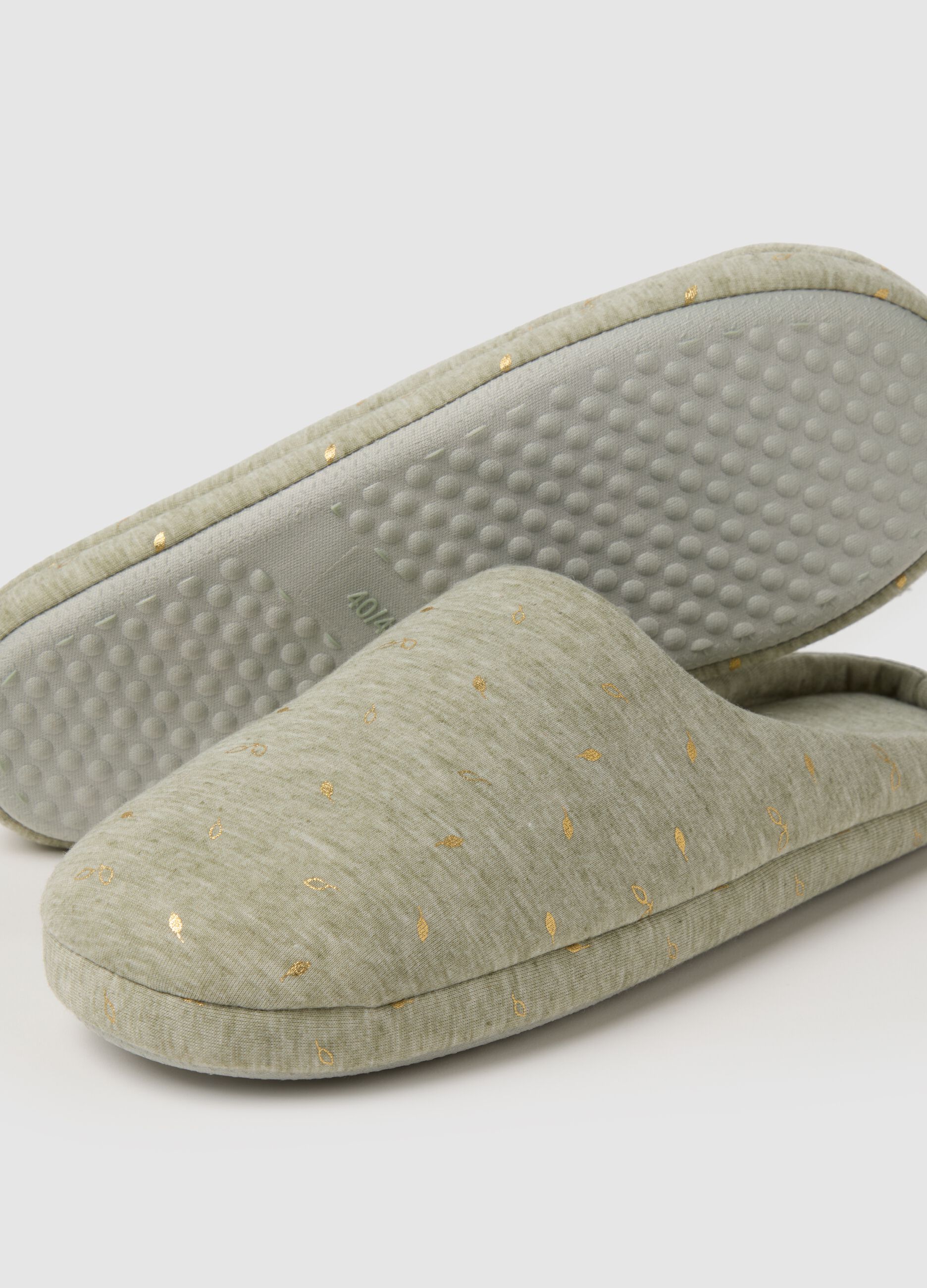 Women's Green Slippers with Gold Details