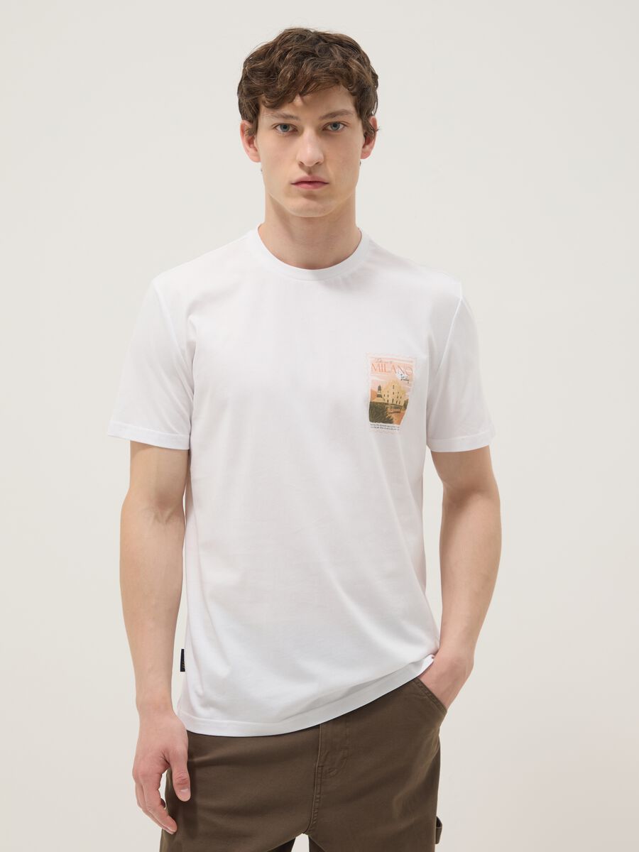 White pure cotton T-shirt with graphic print, regular fit_0