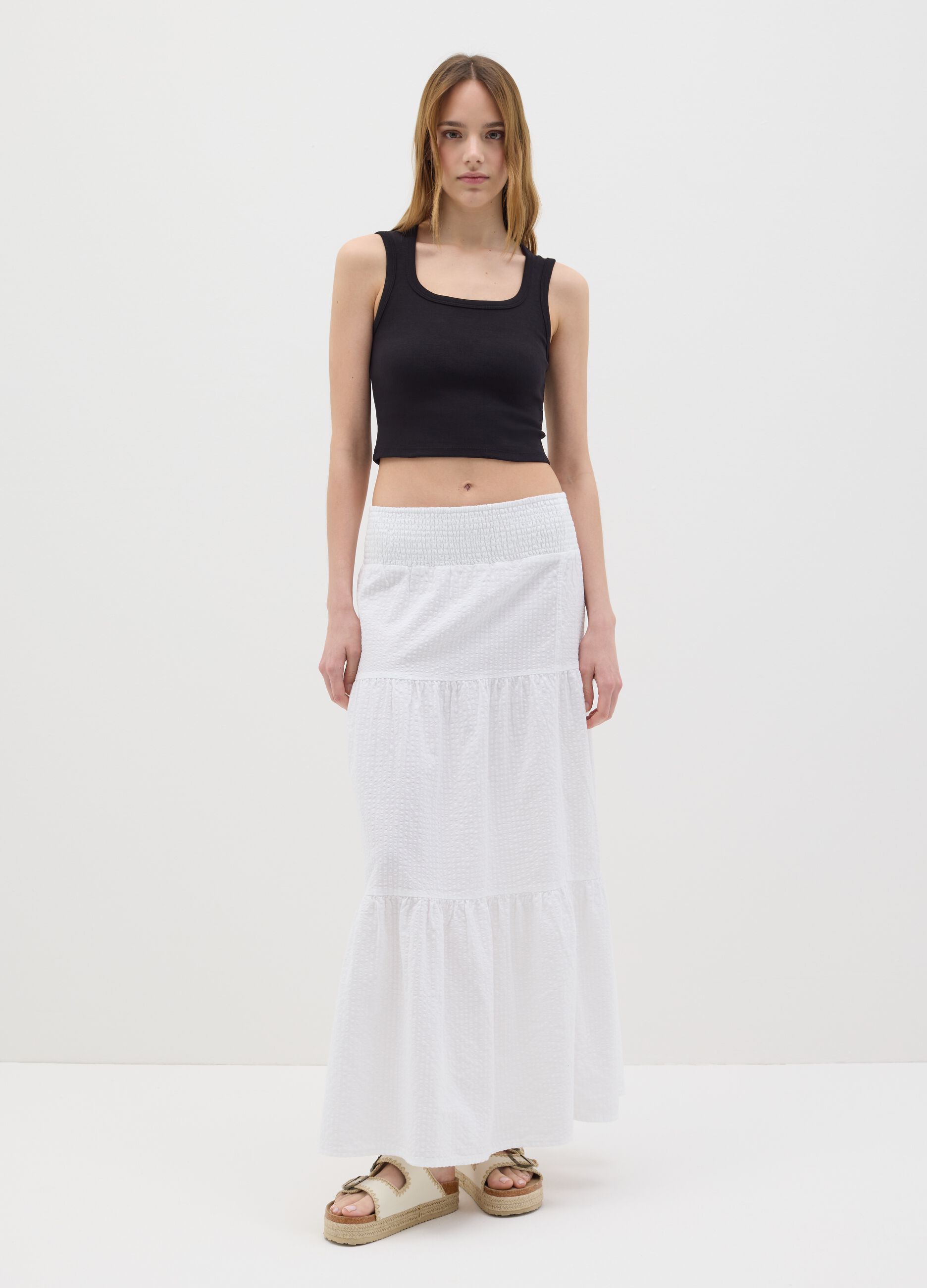 Canotta da donna in cotone elasticizzato nera fitted