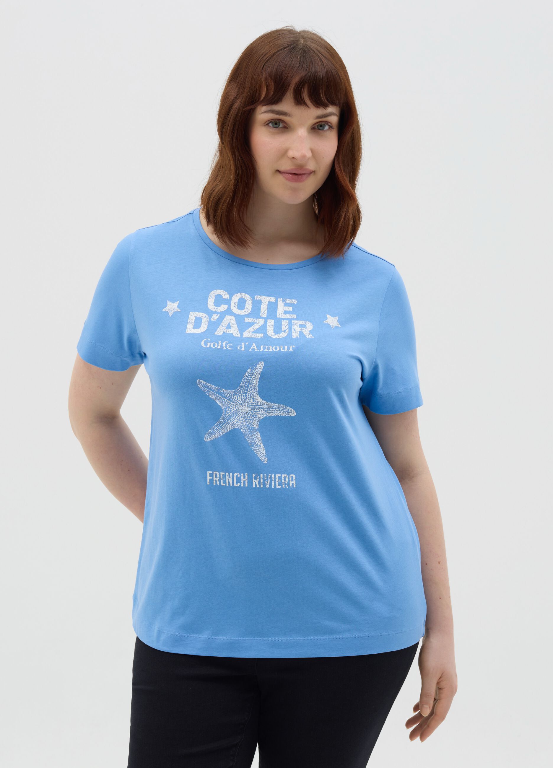 Light blue T-shirt featuring Cote d'Azur Mya print