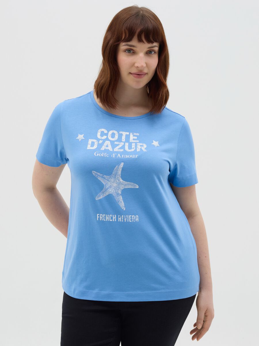 Light blue T-shirt featuring Cote d'Azur Mya print_0