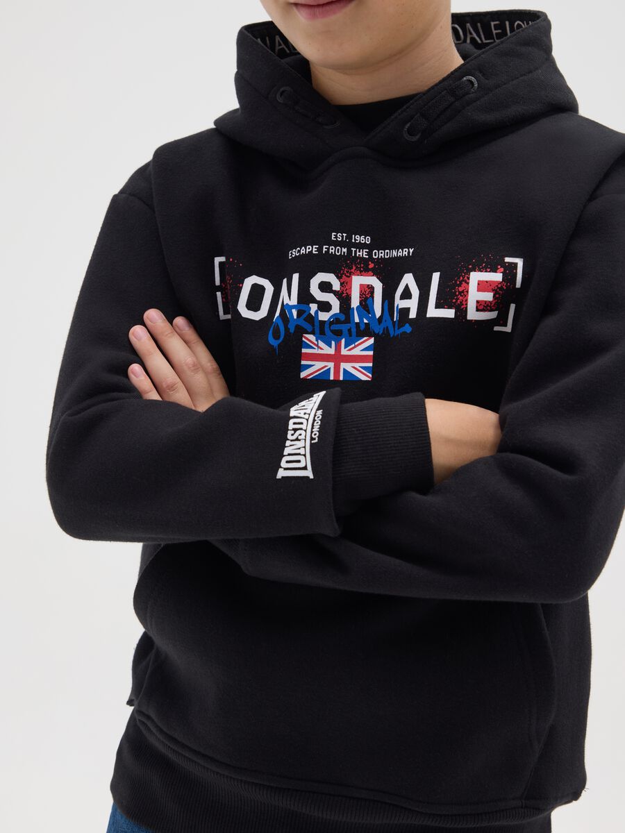 Felpa da bambino in misto cotone nera con cappuccio_2