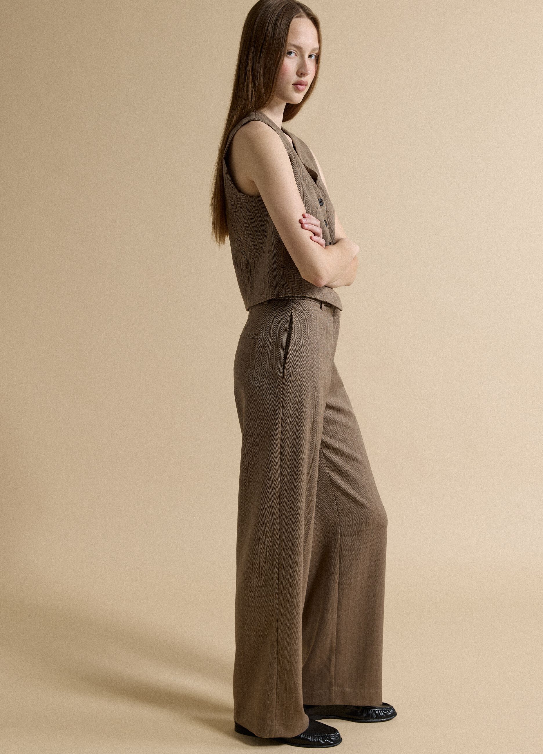 Brown stretch viscose regular-fit waistcoat